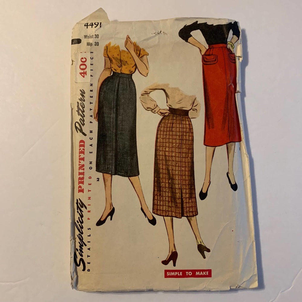 Simplicity Vintage 1950's Pattern‎ #4491 Women's Skirts